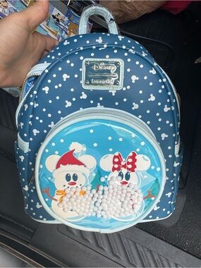Disney Blue Polka Dot Mickey & Minnie Holiday Mini Backpack